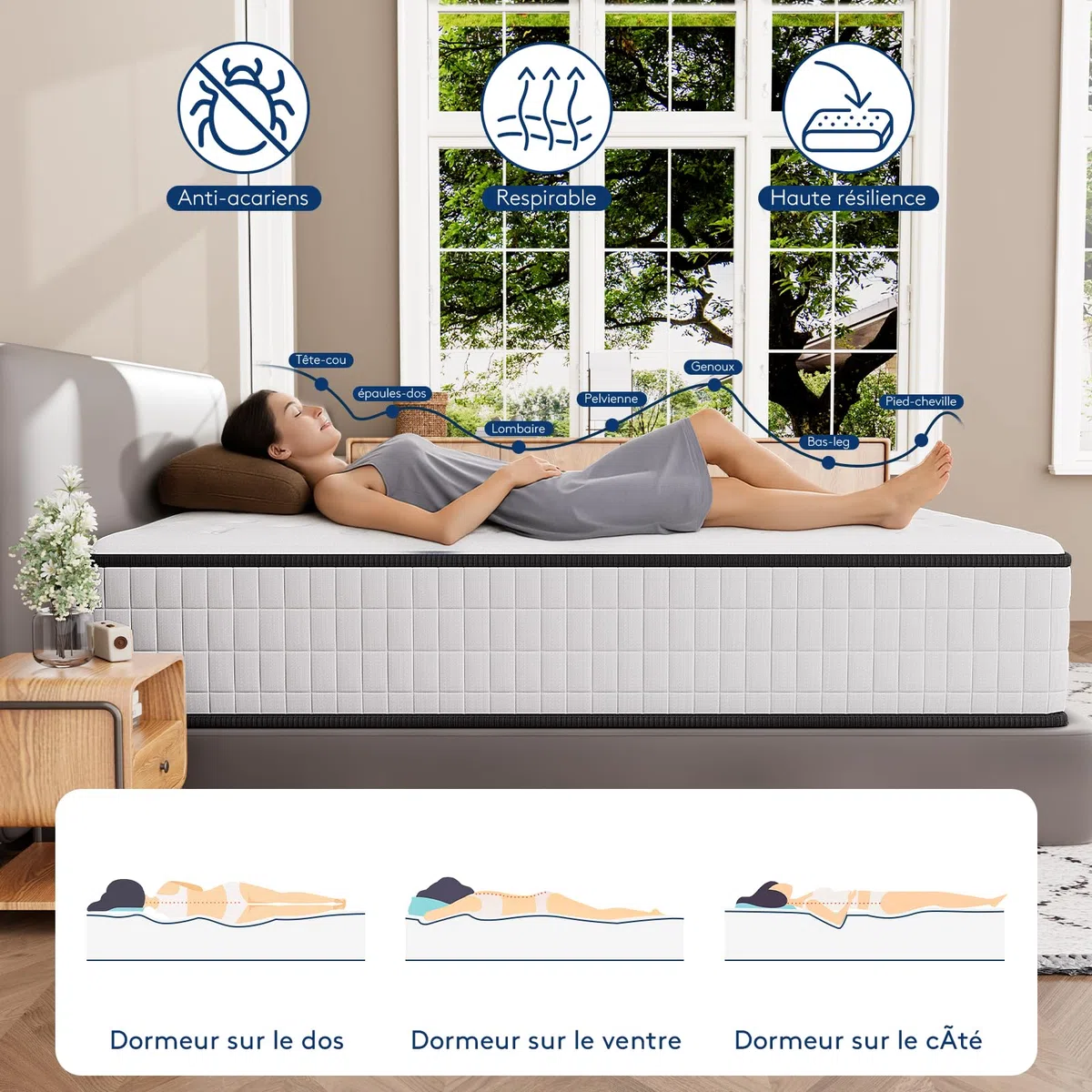 DEWINNER Matelas 180x200 | 22cm Epaisseur | Matelas de lit d'adulte | Mousse A Mémoire Parfait Soutien Haute | Réversible à Deux Faces entièrement utilisables