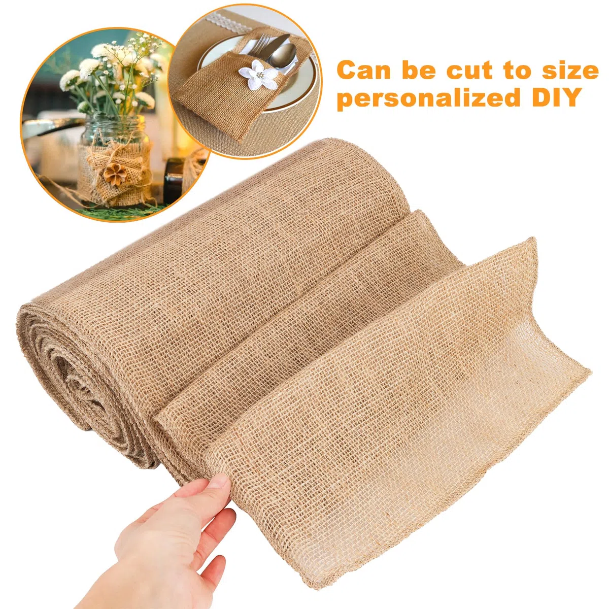 Chemin de Table en Toile de Jute Naturel 30cmx10M - Ruban Décoratif Doré pour Table - Rouleau de Jute pour Décoration