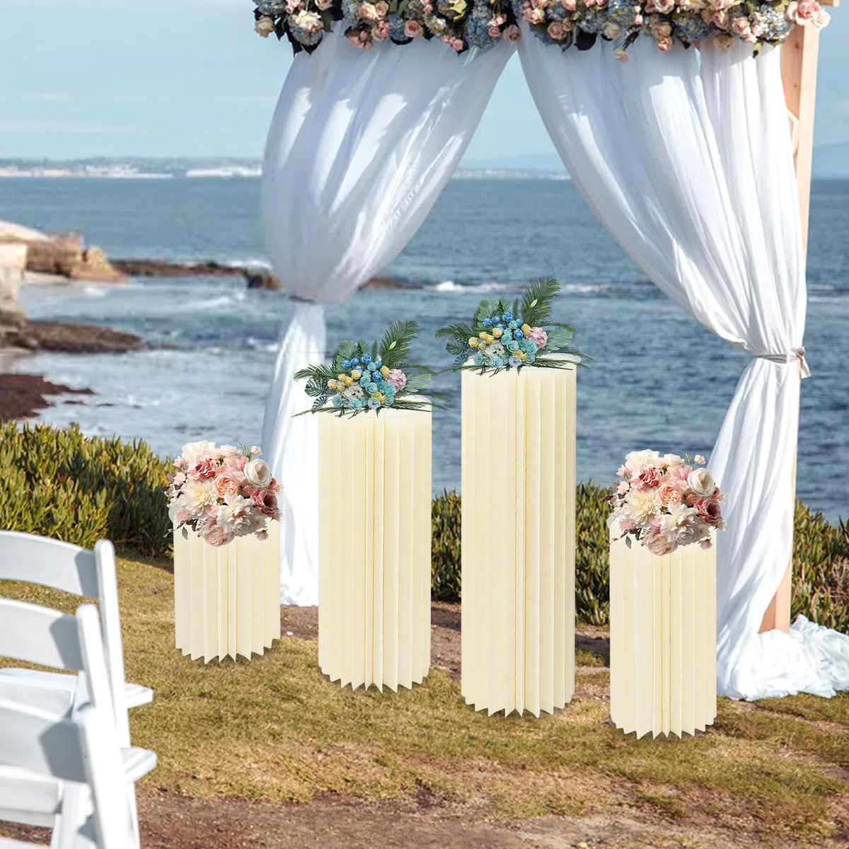 Lot de 4 supports de fleurs en carton de mariage, centres de table, vases, cylindres, stands, colonnes en papier pliables pour mariage, anniversaire, fête, décoration (40/60/80/100 cm)