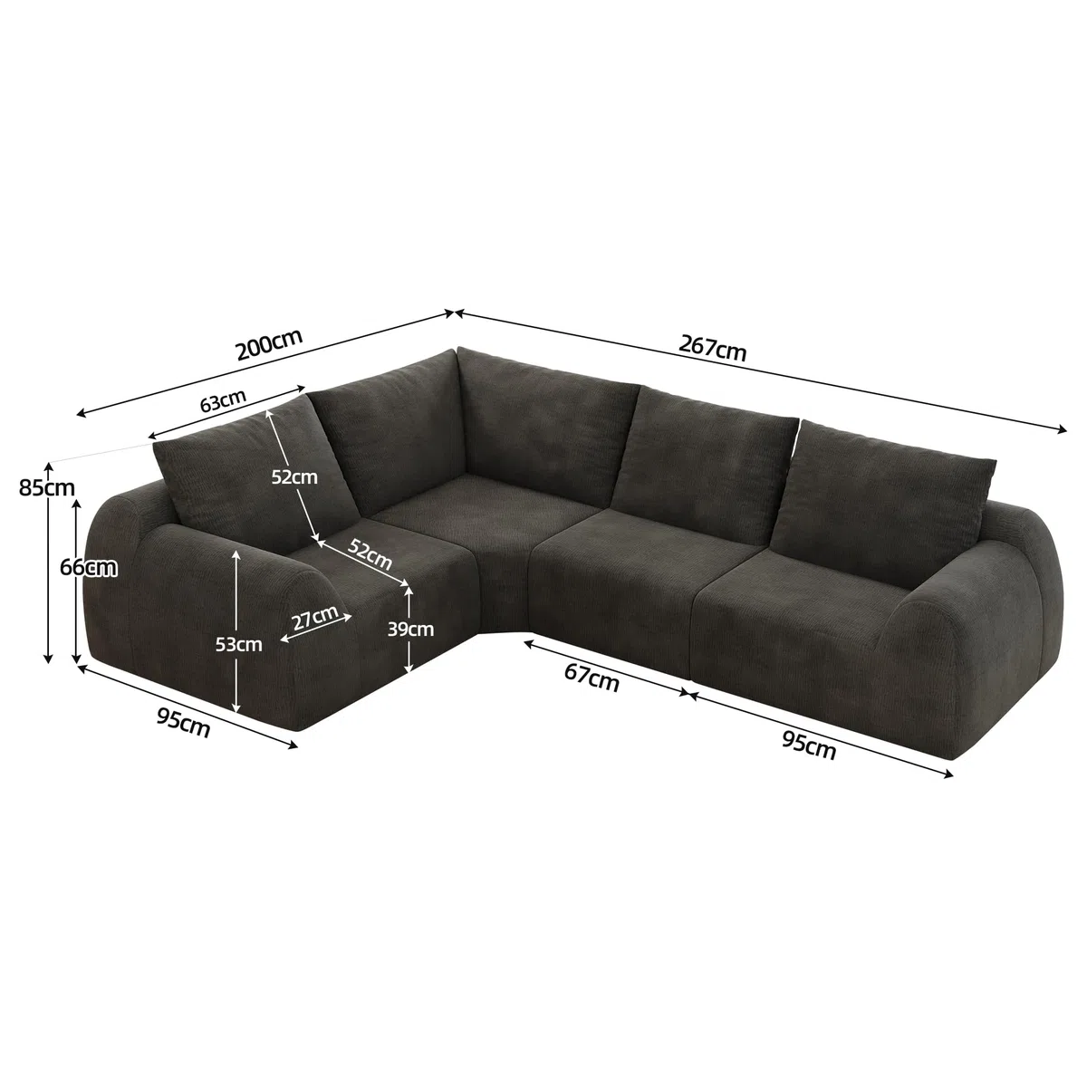 Canape dangle Convertible Modulable 2-9 places avec Coussins, Canape Compresse Mousse, Canapé Modulable Moderne Chenille, Canapé sans cadre sous vide,Doux et Robuste,Sans Montage,Gris foncé-4 L places