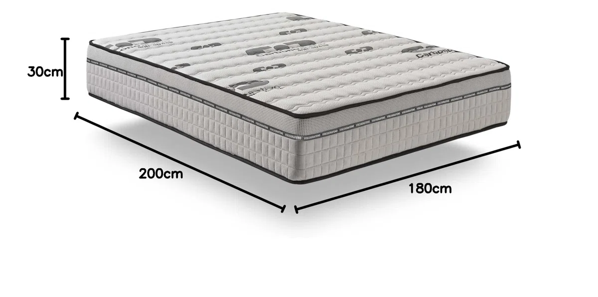 NATURALEX - Visco-Carbone - Matelas 180x200 Noyau Hybride - Épais 30 cm