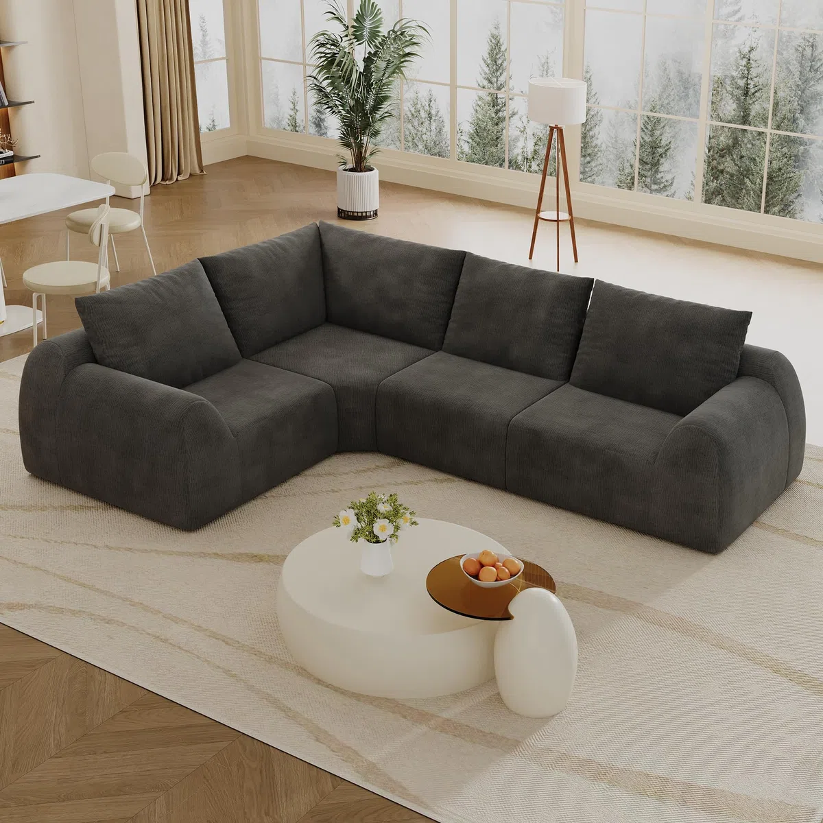 Canape dangle Convertible Modulable 2-9 places avec Coussins, Canape Compresse Mousse, Canapé Modulable Moderne Chenille, Canapé sans cadre sous vide,Doux et Robuste,Sans Montage,Gris foncé-4 L places