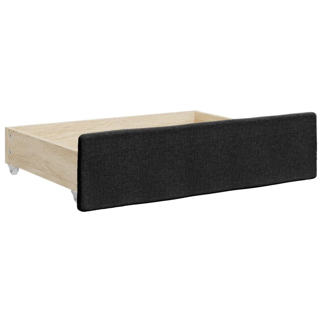 Lit de jour extensible avec tiroirs, noir, 100 x 200 cm, tissu rembourré, canapé-lit avec sommier à lattes, coffre de rangement pour invités, enfants et chambres d'adolescents