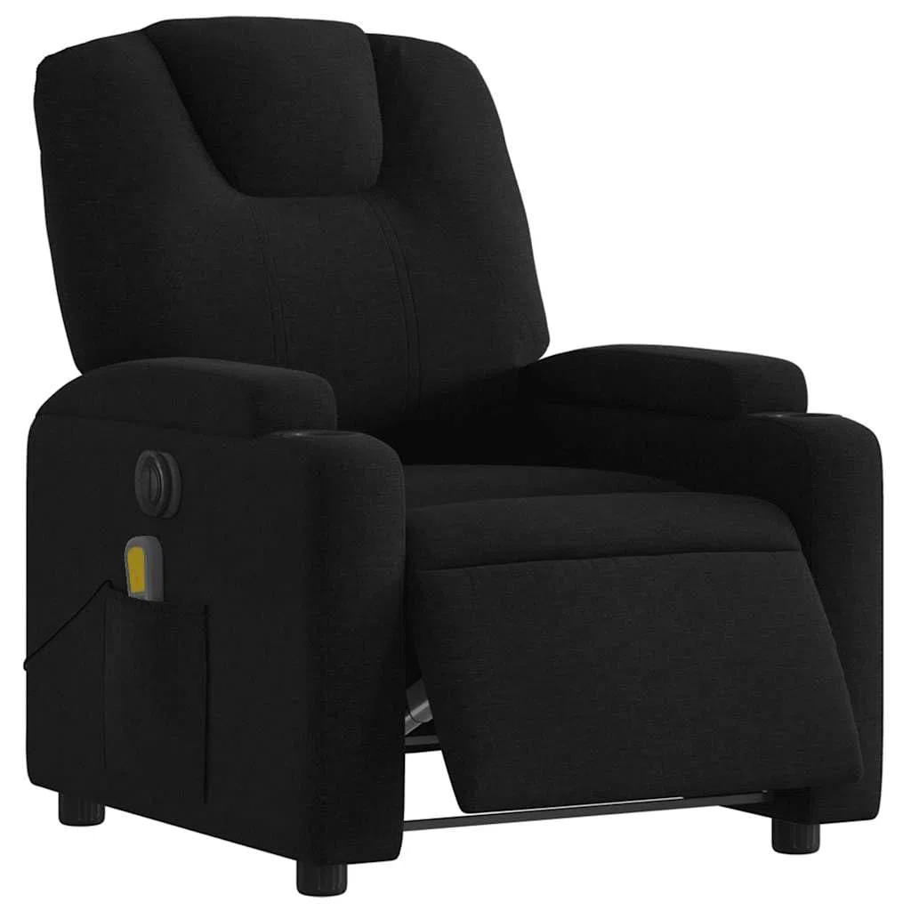 Fauteuil de massage électrique avec housse en tissu noir - Fonction couchage automatique et massage vibrant avec 6 points de massage - Rembourrage confortable - Porte-gobelet - Poche