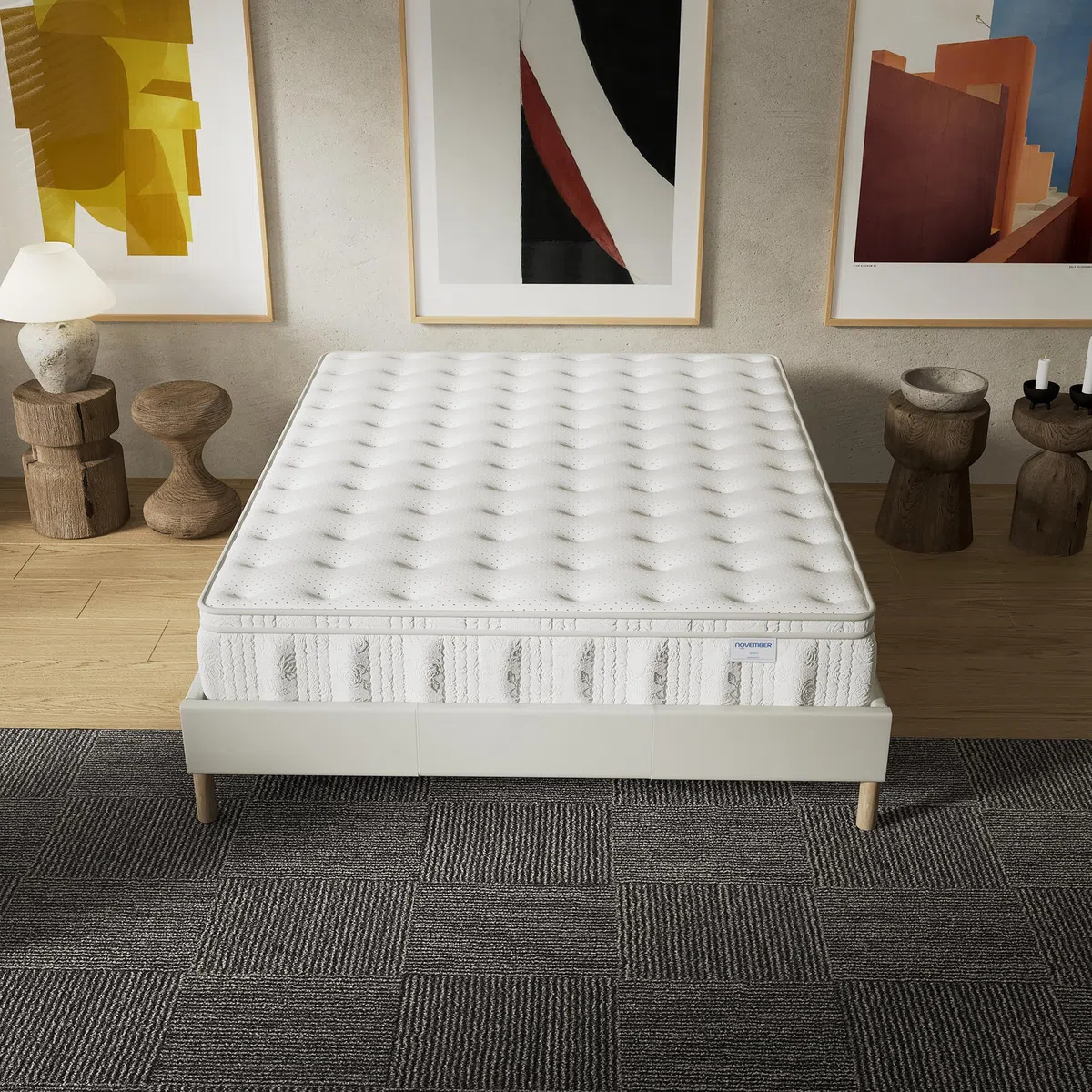 NOVEMBER Matelas Celestia 160 x 200 cm Épaisseur 30 cm – Ressorts ensachés & Mousse Charbon Actif - Absorption d'Humidité & Indépendance de Couchage - Confort Durable & Bien-être Garanti - SANITIZED