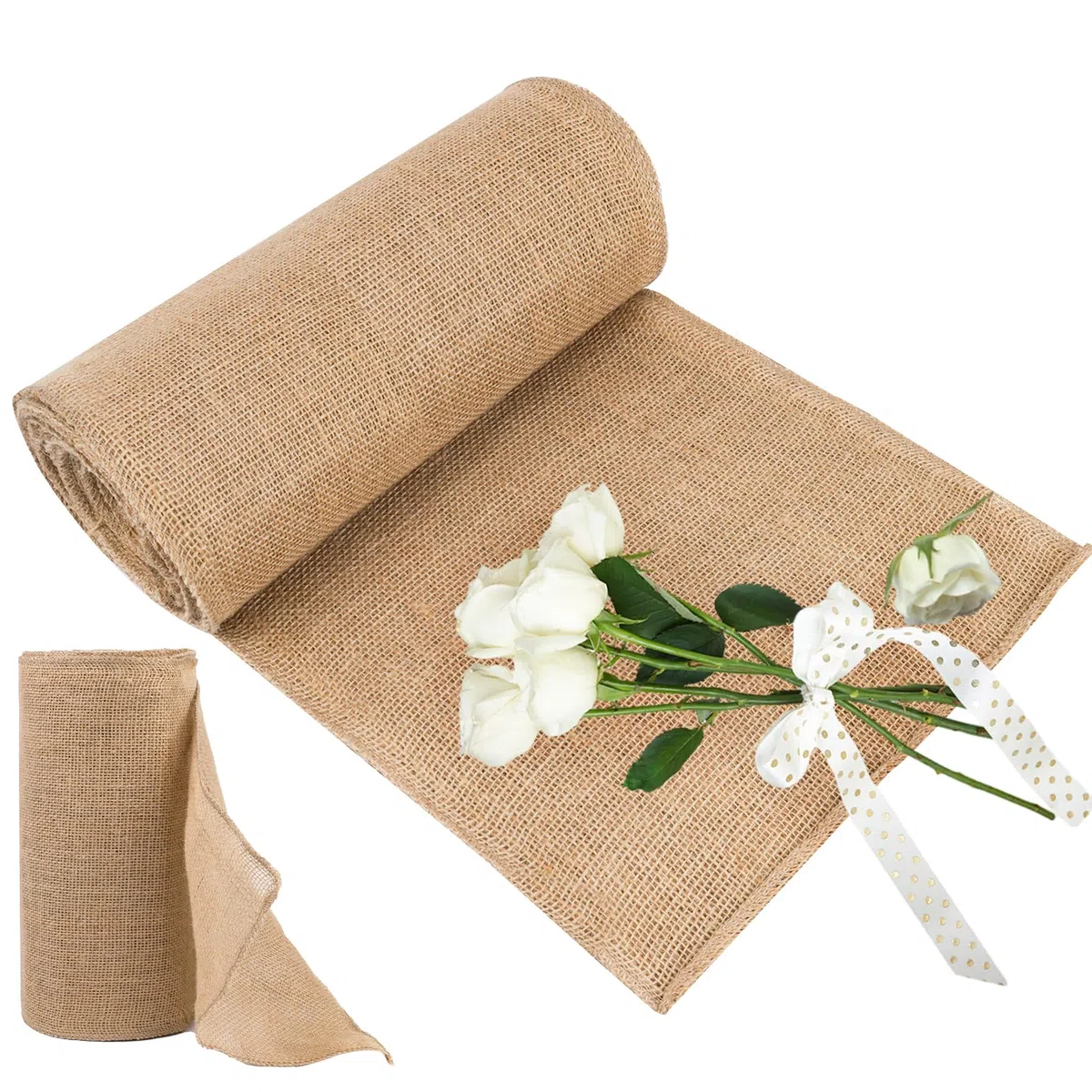 Chemin de Table en Toile de Jute Naturel 30cmx10M - Ruban Décoratif Doré pour Table - Rouleau de Jute pour Décoration