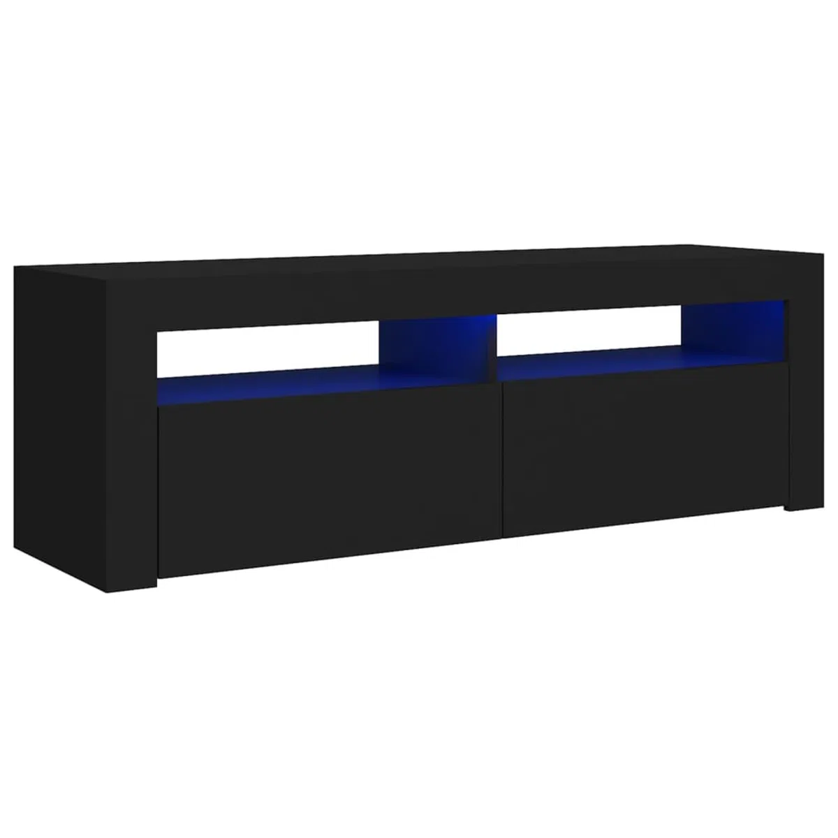 Meuble TV 120 cm Longueur avec Lumières LED - Moderne - Noir - 120 x 35 x 40 cm