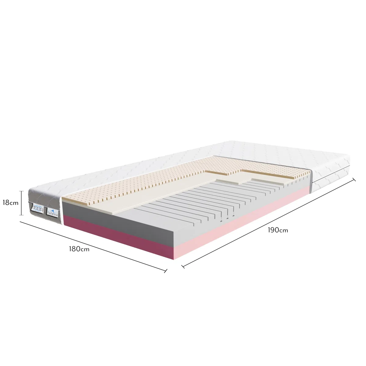 TULENA NOX Matelas Confort en Mousse Dure H4 + H5 Comfort Plus 18 cm avec Matelas réversible Housse antibactérienne avec Fermeture éclair 180 x 190 cm