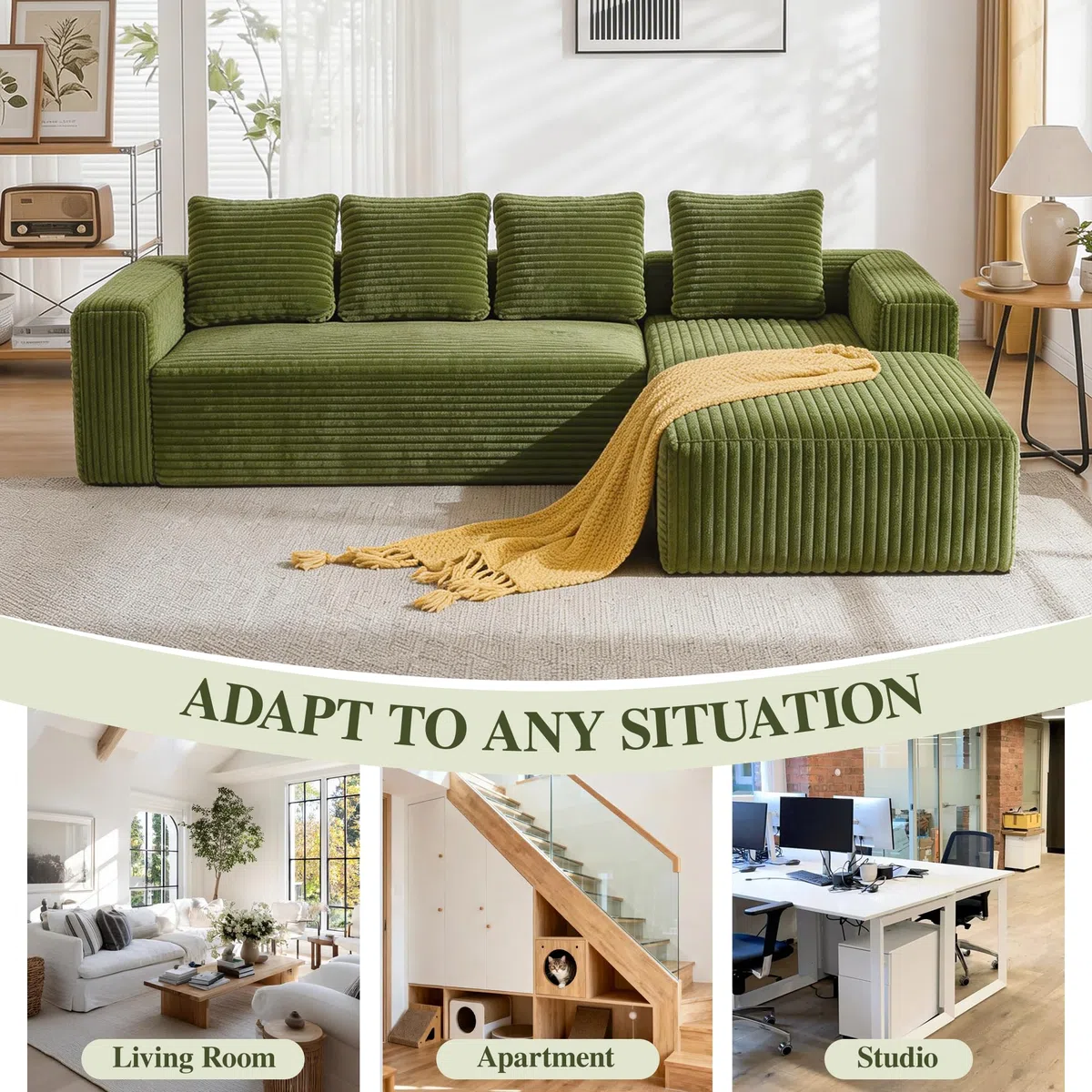 Canapé modulaire Cloud Couch 261 cm en forme de L avec chaise Vert