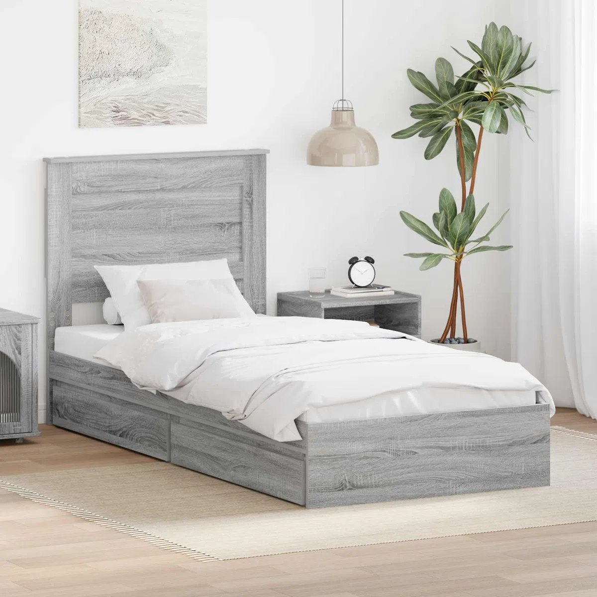 Lit de rangement gris Sonoma 100 x 200 cm Cadre de lit en bois