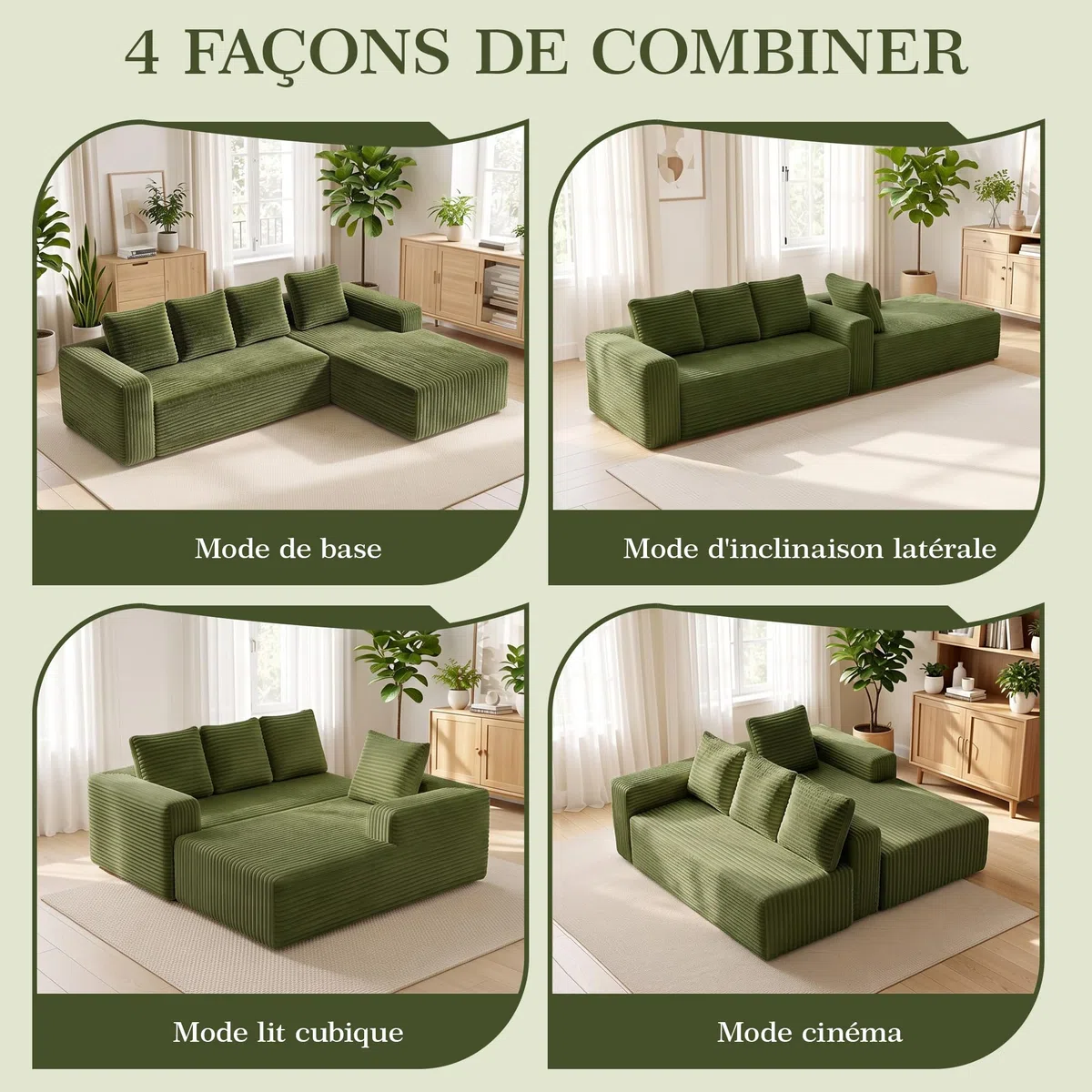 Canapé modulaire Cloud Couch 261 cm en forme de L avec chaise Vert