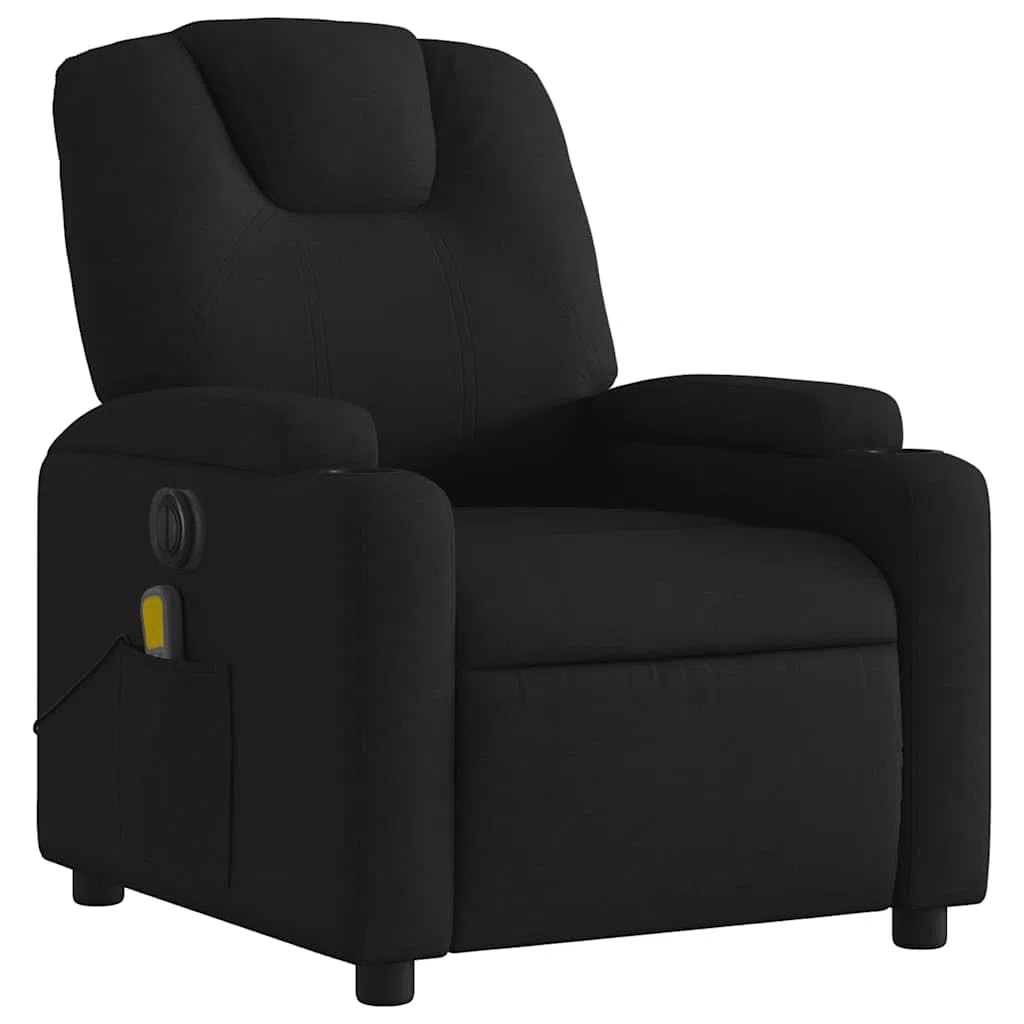 Fauteuil de massage électrique avec housse en tissu noir - Fonction couchage automatique et massage vibrant avec 6 points de massage - Rembourrage confortable - Porte-gobelet - Poche