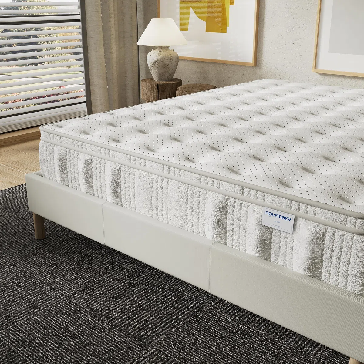 NOVEMBER Matelas Celestia 160 x 200 cm Épaisseur 30 cm – Ressorts ensachés & Mousse Charbon Actif - Absorption d'Humidité & Indépendance de Couchage - Confort Durable & Bien-être Garanti - SANITIZED