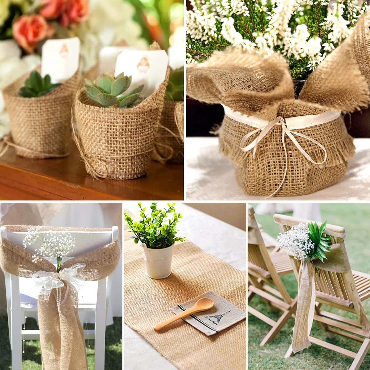 Chemin de Table en Toile de Jute Naturel 30cmx10M - Ruban Décoratif Doré pour Table - Rouleau de Jute pour Décoration