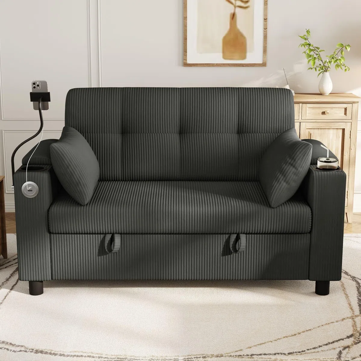 PUGSDRLY Canapé 2 Places Moderne avec Espace de Rangement,136.5x79.5x83.6cm