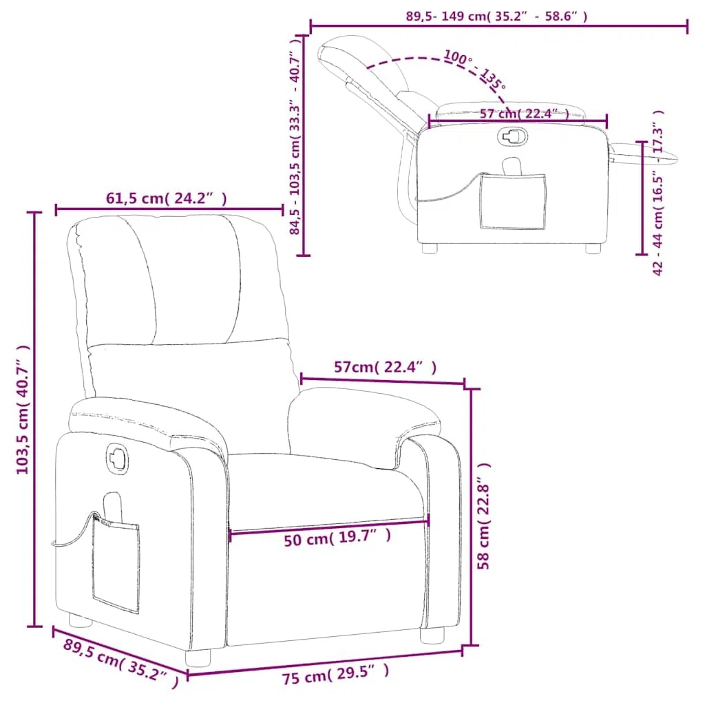 vidaXL Fauteuil inclinable de Massage Noir Tissu Microfibre