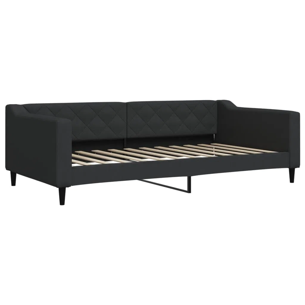 Lit de jour extensible avec tiroirs, noir, 100 x 200 cm, tissu rembourré, canapé-lit avec sommier à lattes, coffre de rangement pour invités, enfants et chambres d'adolescents
