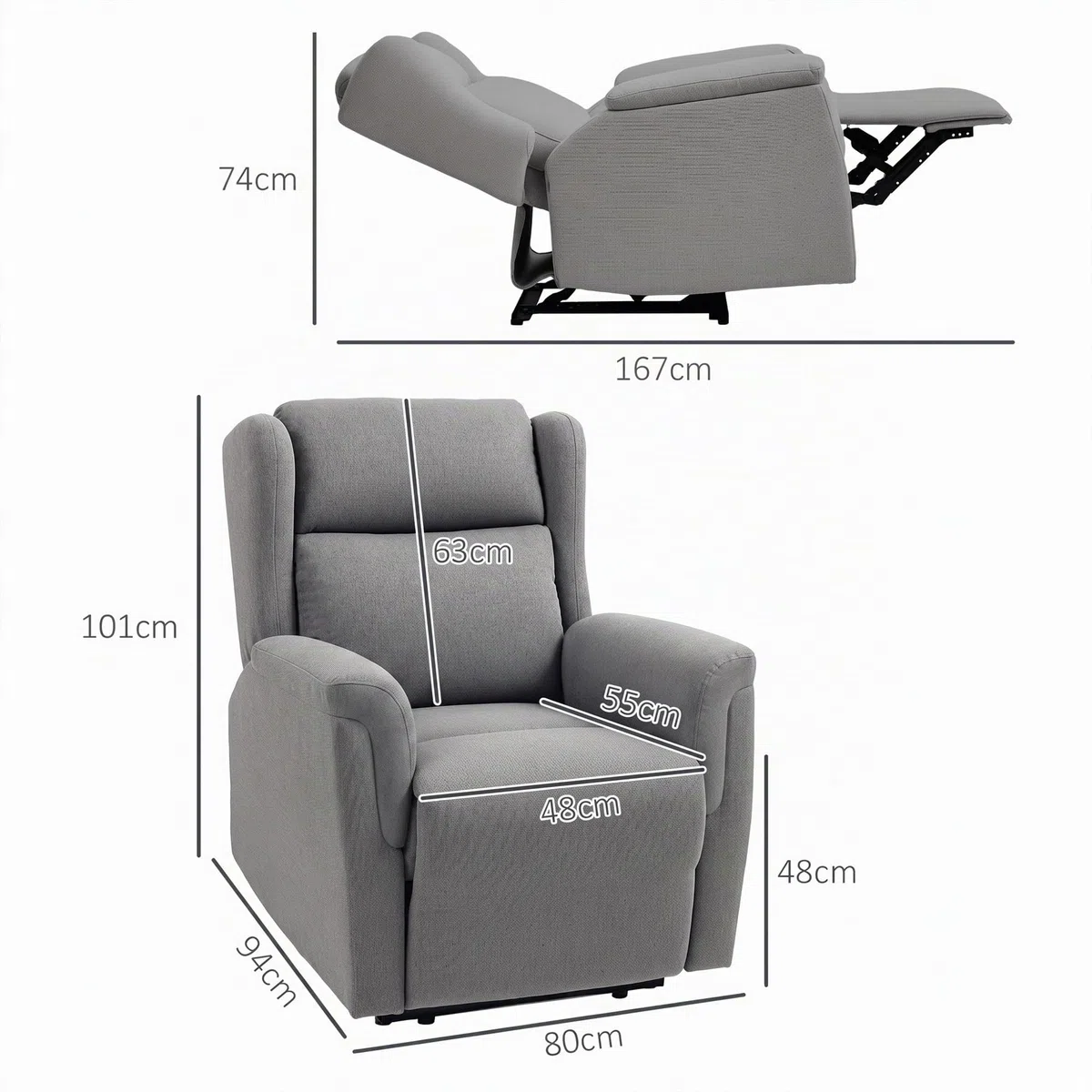 HOMCOM Fauteuil Relax Inclinaison Dossier réglable Gris foncé