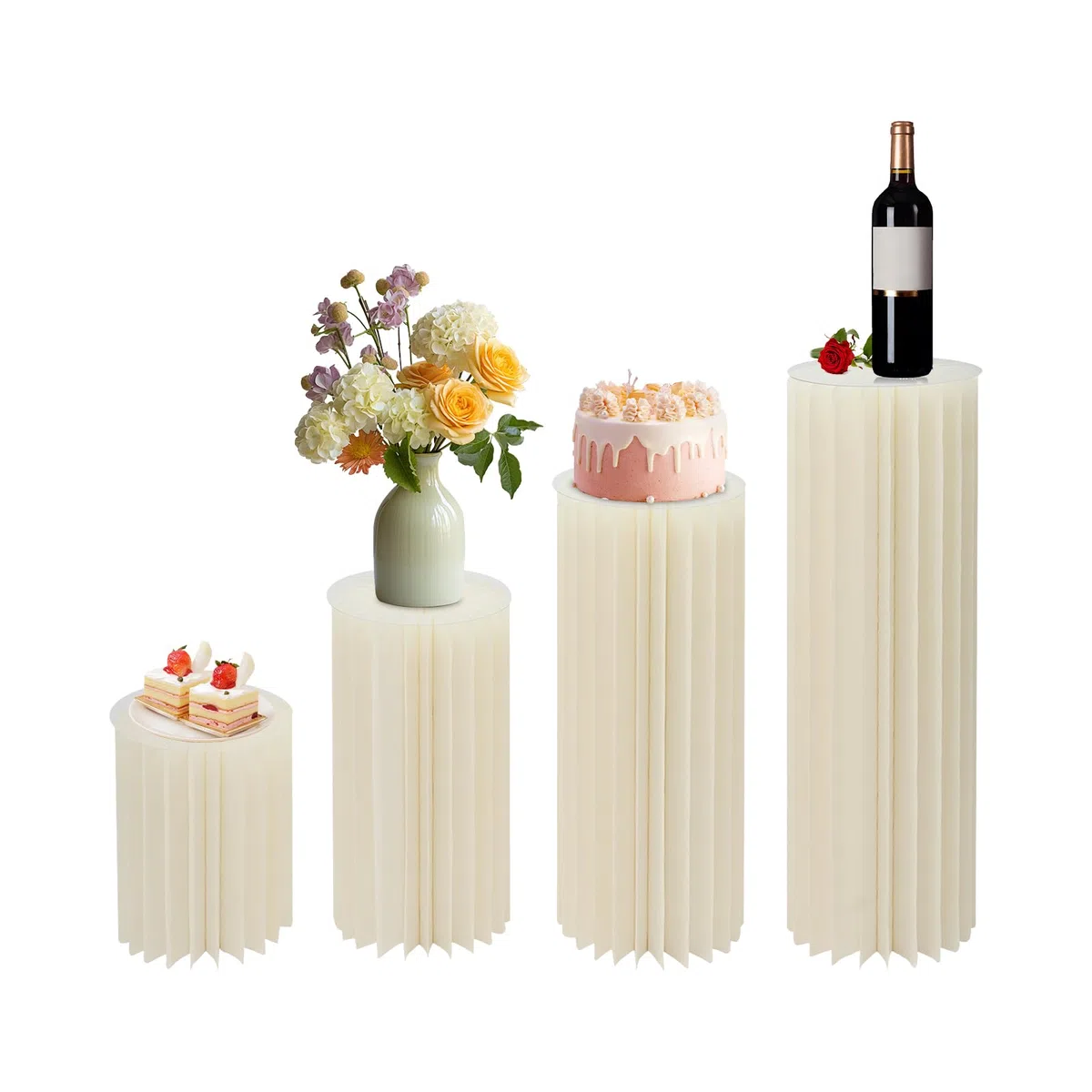 Lot de 4 supports de fleurs en carton de mariage, centres de table, vases, cylindres, stands, colonnes en papier pliables pour mariage, anniversaire, fête, décoration (40/60/80/100 cm)