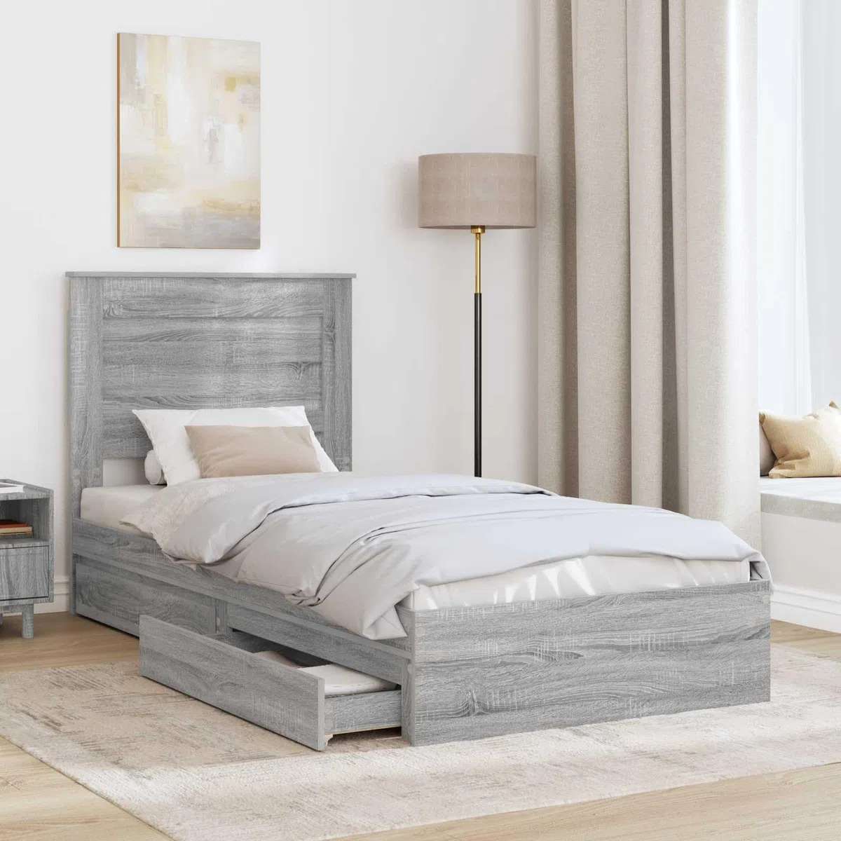 Lit de rangement gris Sonoma 100 x 200 cm Cadre de lit en bois