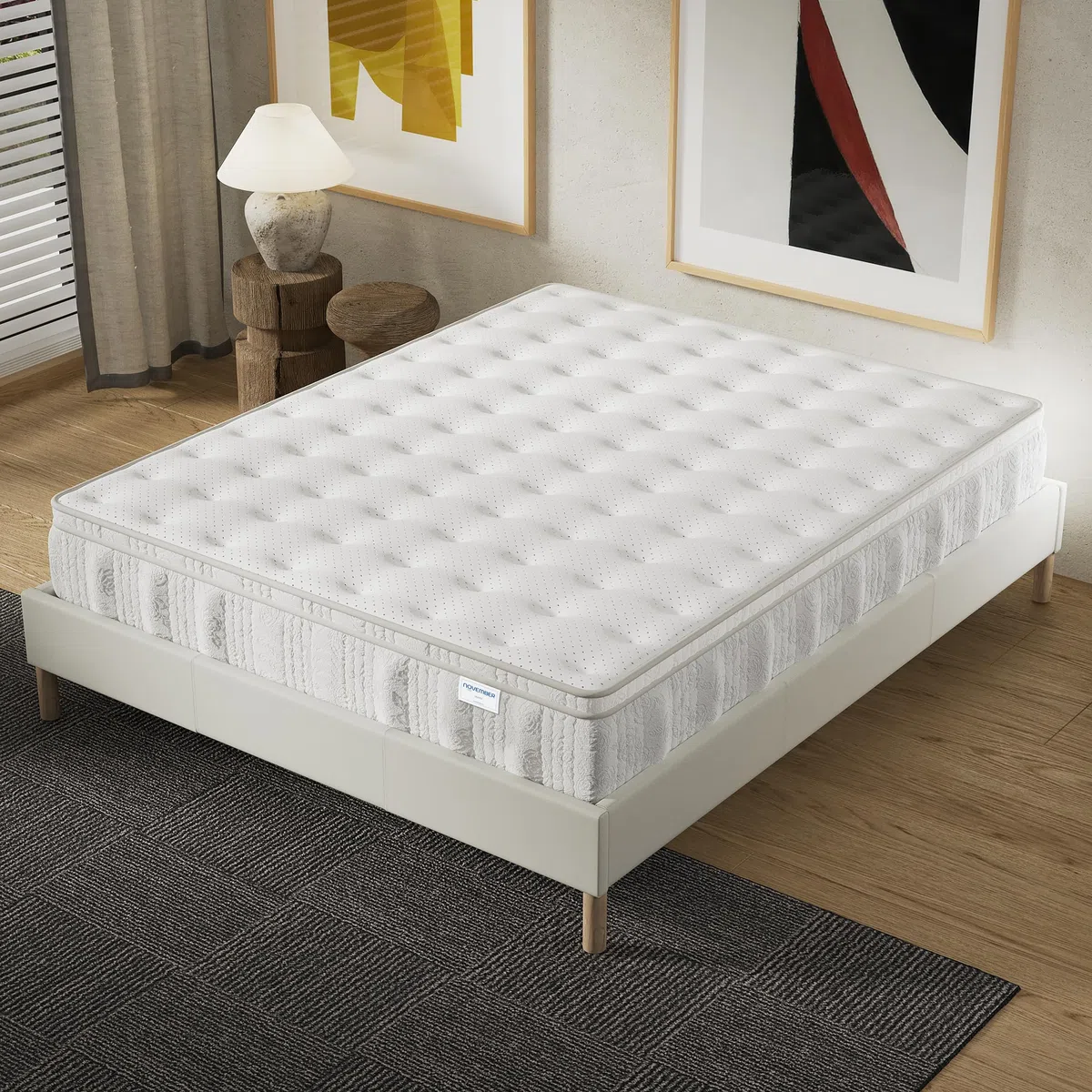 NOVEMBER Matelas Celestia 160 x 200 cm Épaisseur 30 cm – Ressorts ensachés & Mousse Charbon Actif - Absorption d'Humidité & Indépendance de Couchage - Confort Durable & Bien-être Garanti - SANITIZED