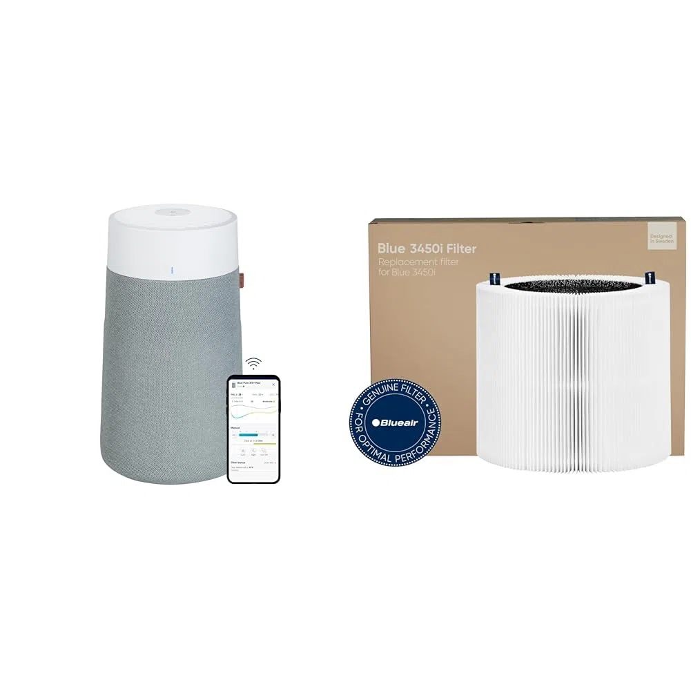BLUEAIR 3450i Max Smart-Luftreiniger für große Räume und 1 Pack Original-Ersatzfilter für 3450i Max-Luftreiniger