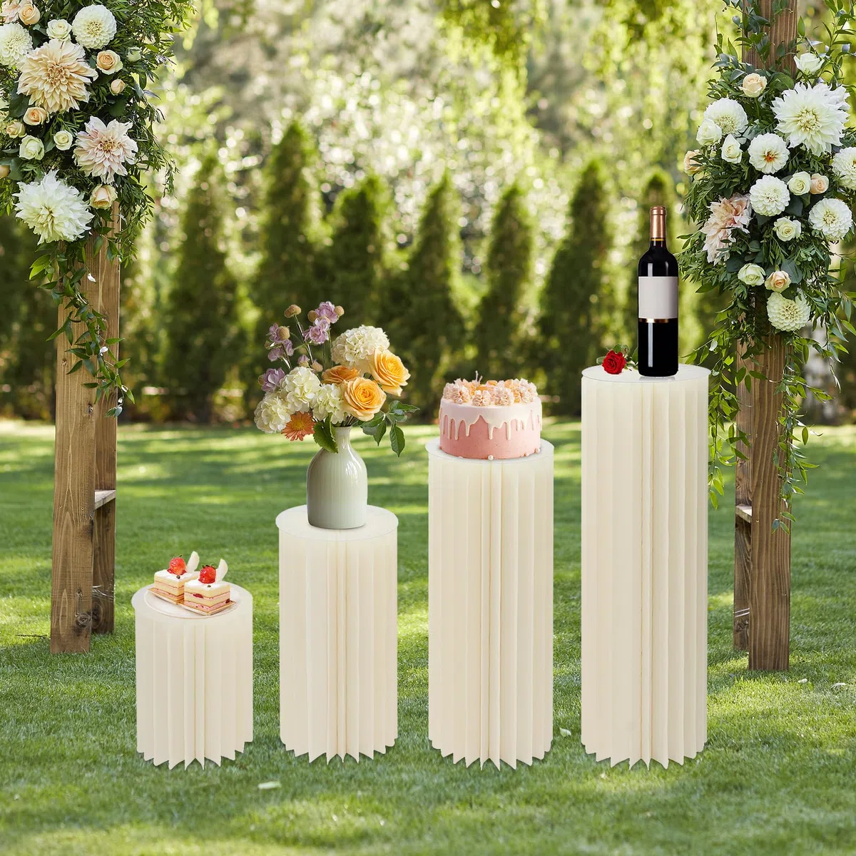 Lot de 4 supports de fleurs en carton de mariage, centres de table, vases, cylindres, stands, colonnes en papier pliables pour mariage, anniversaire, fête, décoration (40/60/80/100 cm)