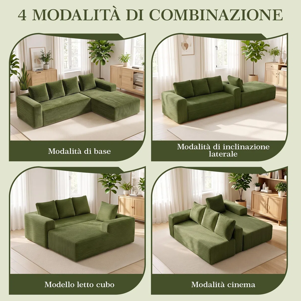 Canapé modulaire Cloud Couch 261 cm en forme de L avec chaise Vert