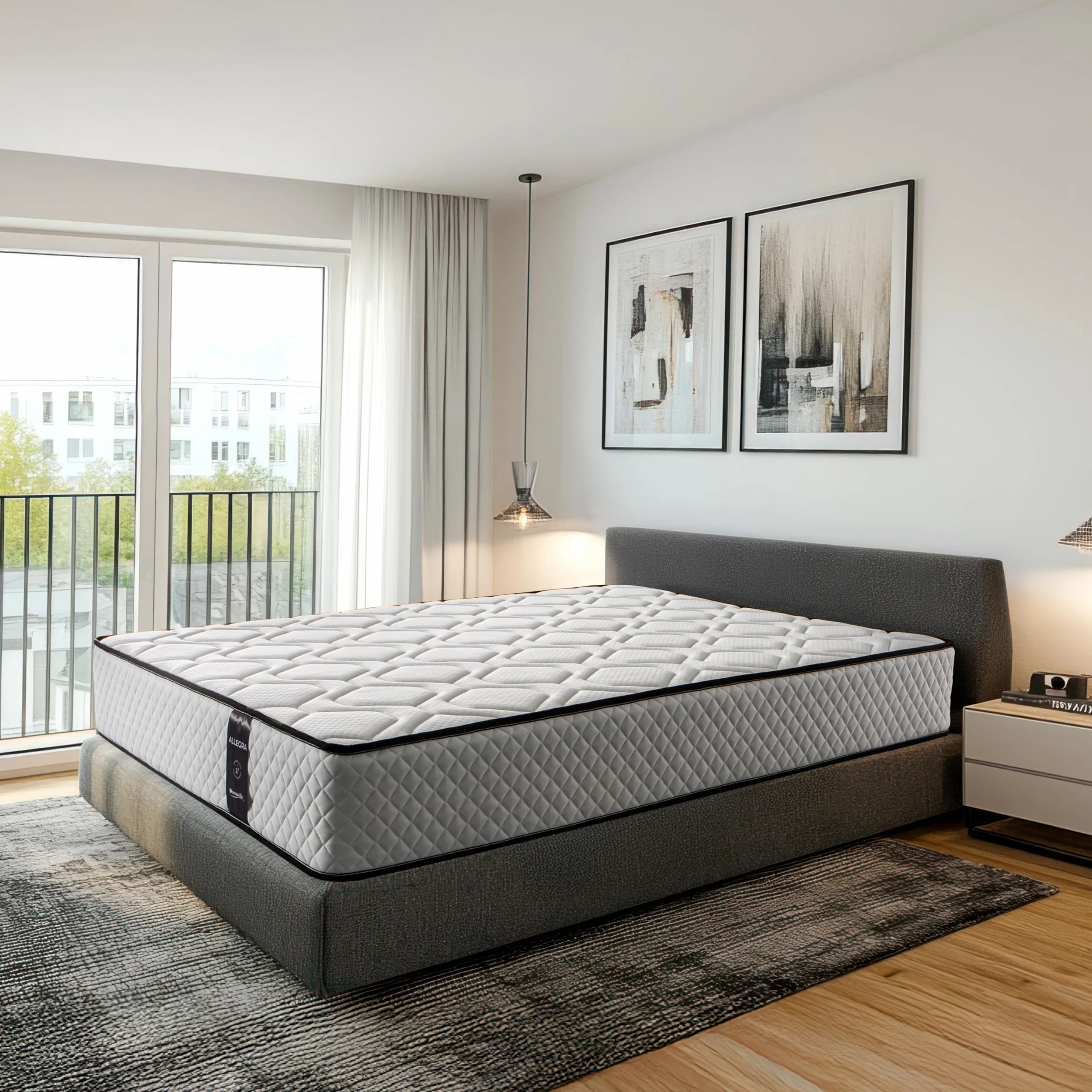 Matelas à ressorts ensachés 180x200 cm Allegra - Face Hiver/Été - Épaisseur +/- 27 cm - Mousse à mémoire de forme - Ferme/Mi-Ferme - Excellente indépendance de couchage - Tissus hypoallergéniques