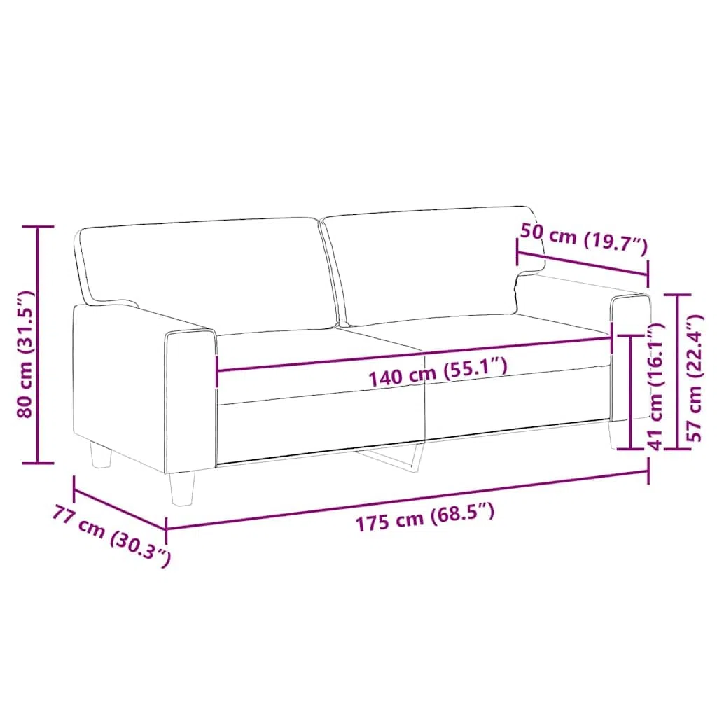 Canapé 2 places simili cuir crème 174 cm