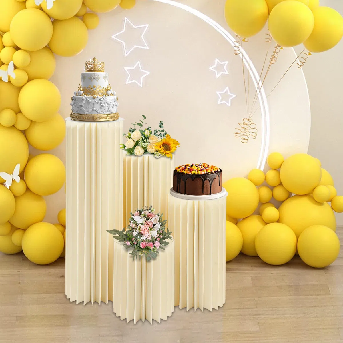 Lot de 4 supports de fleurs en carton de mariage, centres de table, vases, cylindres, stands, colonnes en papier pliables pour mariage, anniversaire, fête, décoration (40/60/80/100 cm)