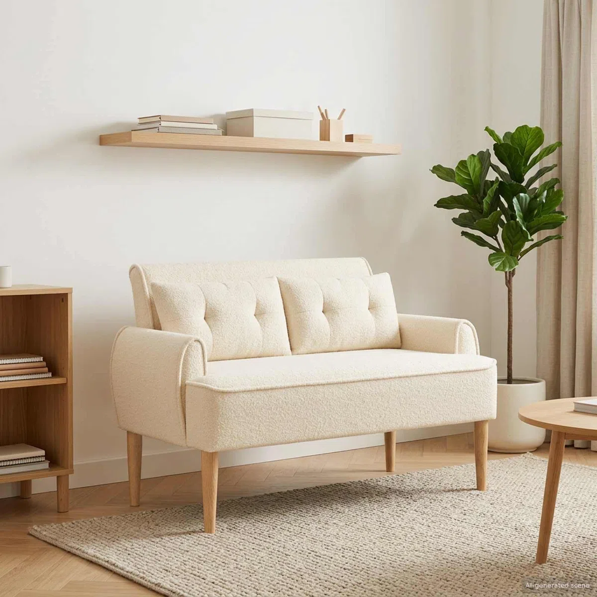 vidaXL Canapé Love Seat avec capitonnage en Boutons Crème Bouclé