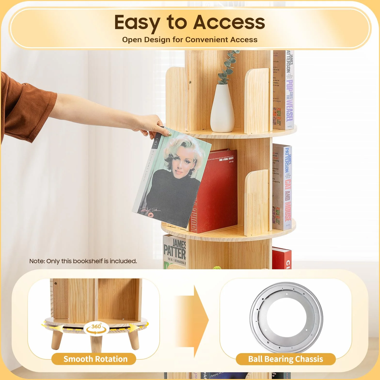 Bibliothèque Tournante 6 Niveaux en Bois - Étagère Rotative 360 Degrés - Rangement Multifonction Organisateur (6 Étagères)