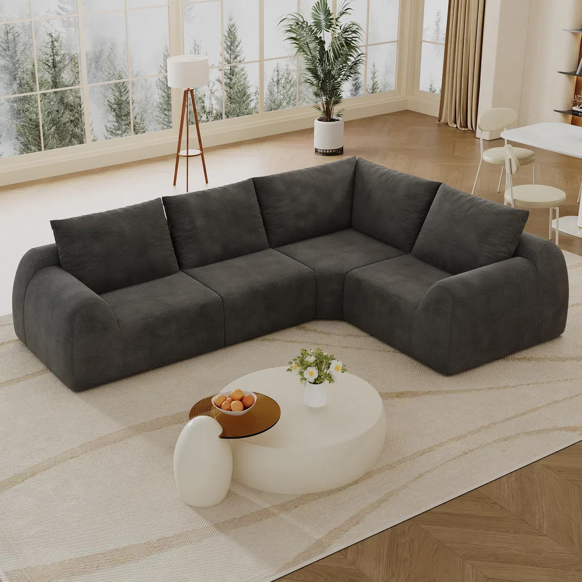 Canape dangle Convertible Modulable 2-9 places avec Coussins, Canape Compresse Mousse, Canapé Modulable Moderne Chenille, Canapé sans cadre sous vide,Doux et Robuste,Sans Montage,Gris foncé-4 L places