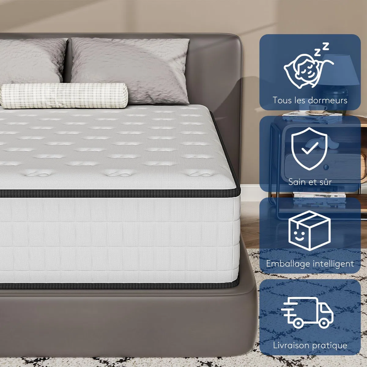 DEWINNER Matelas 180x200 | 22cm Epaisseur | Matelas de lit d'adulte | Mousse A Mémoire Parfait Soutien Haute | Réversible à Deux Faces entièrement utilisables