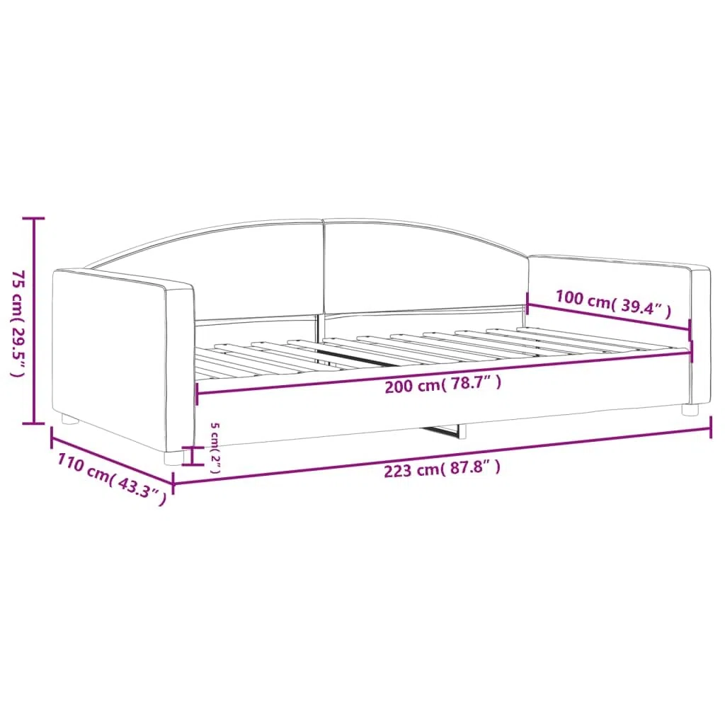 vidaXL Lit de Repos Gris foncé 100x200 cm Tissu