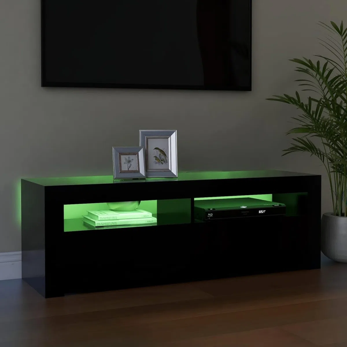 Meuble TV 120 cm Longueur avec Lumières LED - Moderne - Noir - 120 x 35 x 40 cm