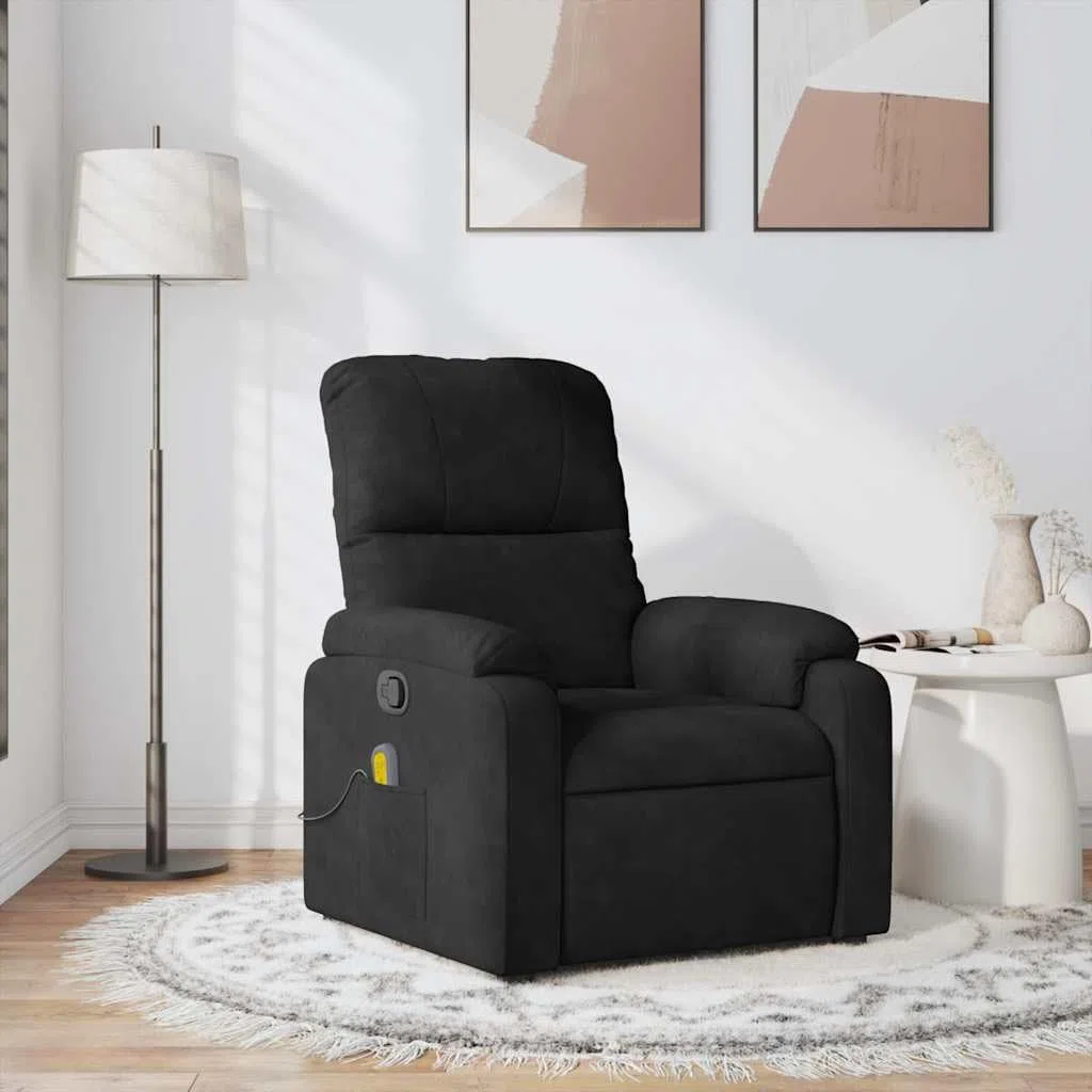 vidaXL Fauteuil inclinable de Massage Noir Tissu Microfibre