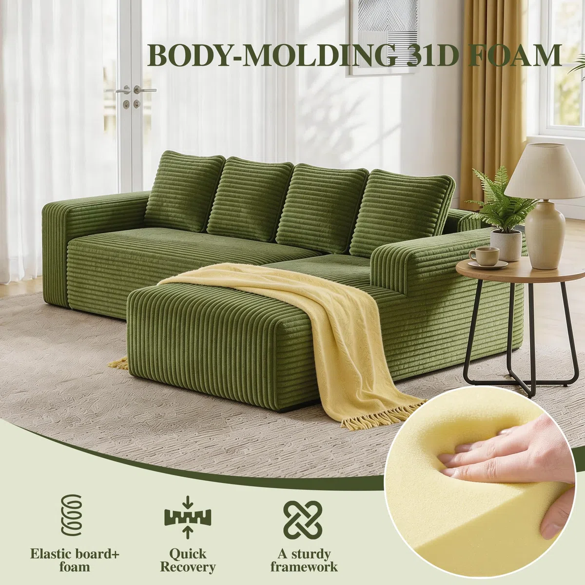 Canapé modulaire Cloud Couch 261 cm en forme de L avec chaise Vert