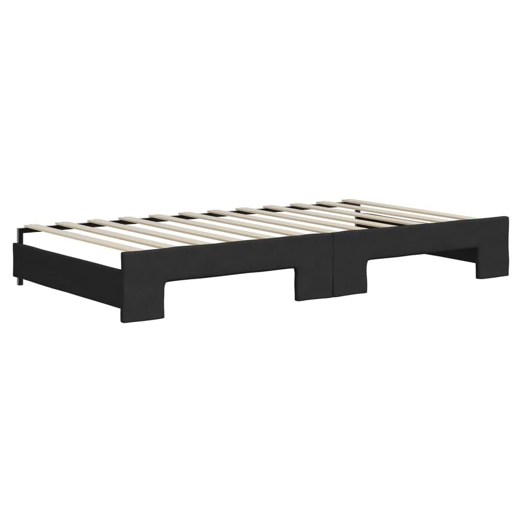 Lit de jour extensible avec tiroirs, noir, 100 x 200 cm, tissu rembourré, canapé-lit avec sommier à lattes, coffre de rangement pour invités, enfants et chambres d'adolescents