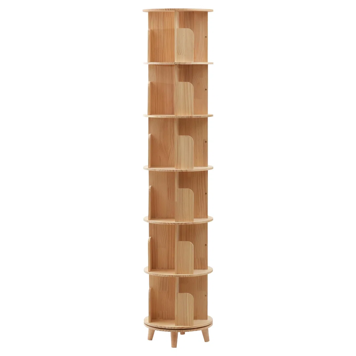 Bibliothèque Tournante 6 Niveaux en Bois - Étagère Rotative 360 Degrés - Rangement Multifonction Organisateur (6 Étagères)
