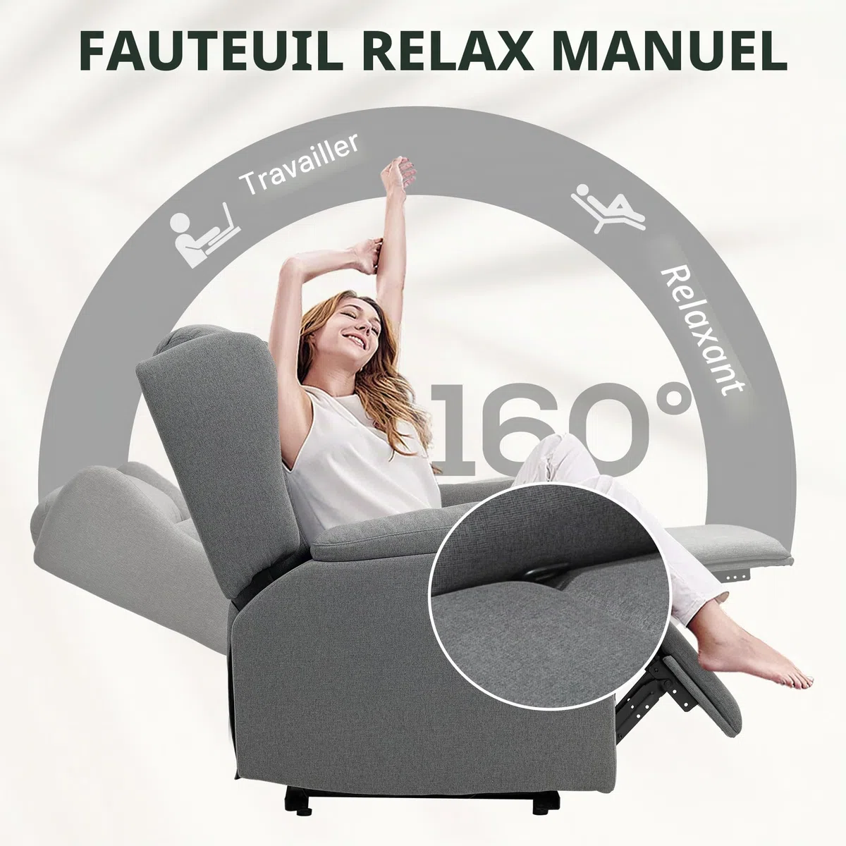 HOMCOM Fauteuil Relax Inclinaison Dossier réglable Gris foncé