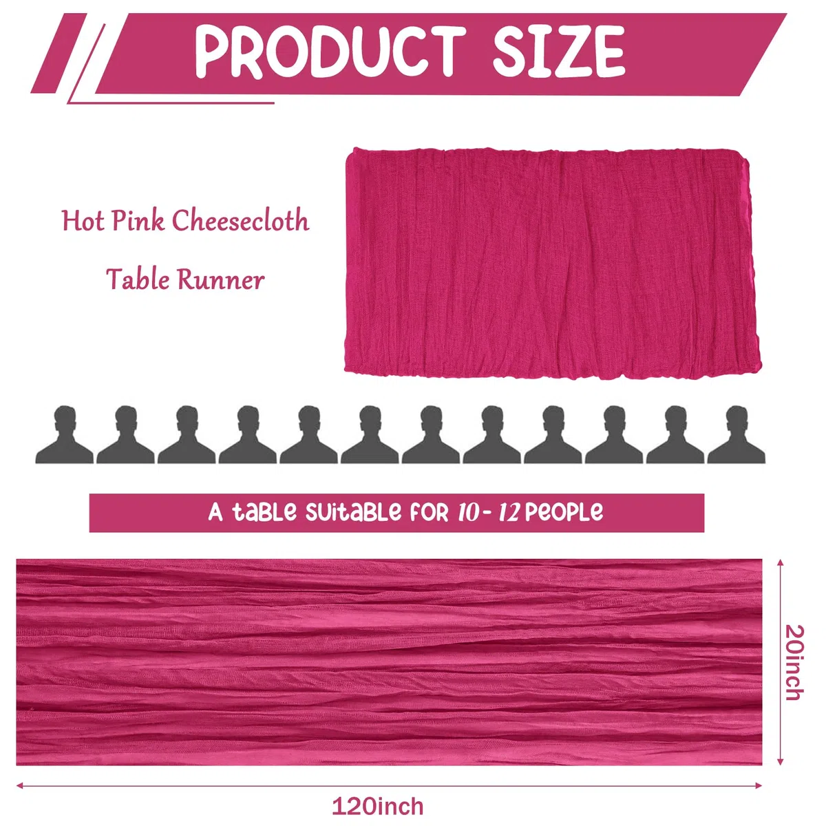 HAISIWLKJ Lot de 10 chemins de table en étamine, style bohème rustique et transparent pour fête de mariage, fête prénuptiale, fête prénatale, 3 m (fuchsia)