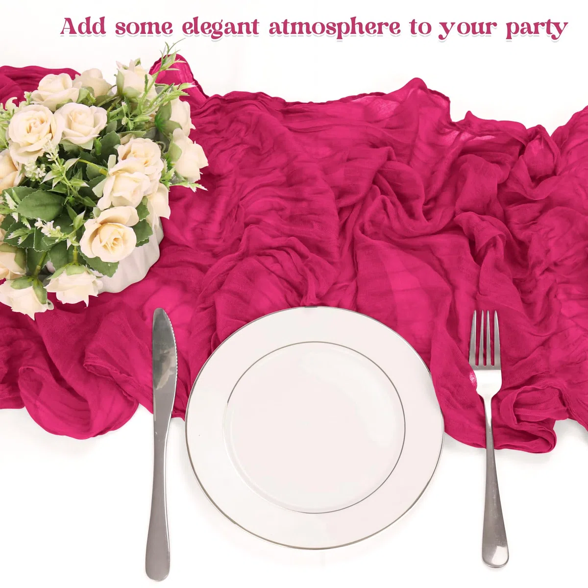 HAISIWLKJ Lot de 10 chemins de table en étamine, style bohème rustique et transparent pour fête de mariage, fête prénuptiale, fête prénatale, 3 m (fuchsia)