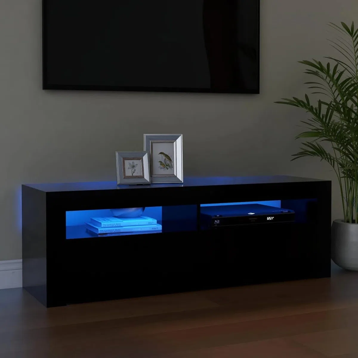 Meuble TV 120 cm Longueur avec Lumières LED - Moderne - Noir - 120 x 35 x 40 cm