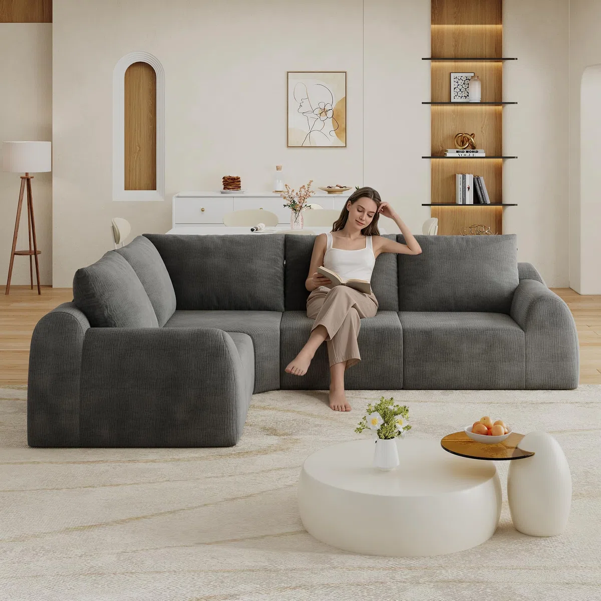 Canape dangle Convertible Modulable 2-9 places avec Coussins, Canape Compresse Mousse, Canapé Modulable Moderne Chenille, Canapé sans cadre sous vide,Doux et Robuste,Sans Montage,Gris foncé-4 L places
