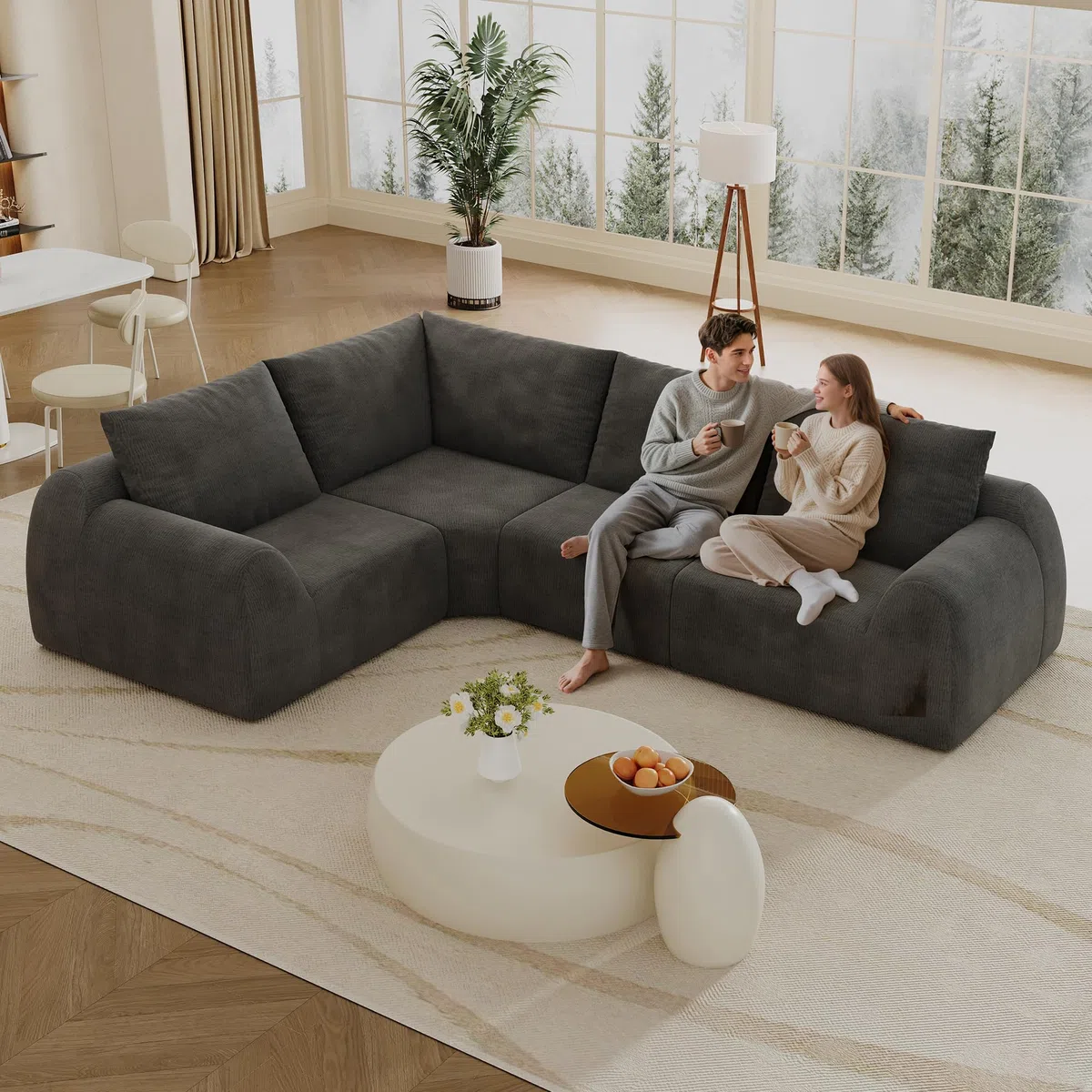 Canape dangle Convertible Modulable 2-9 places avec Coussins, Canape Compresse Mousse, Canapé Modulable Moderne Chenille, Canapé sans cadre sous vide,Doux et Robuste,Sans Montage,Gris foncé-4 L places