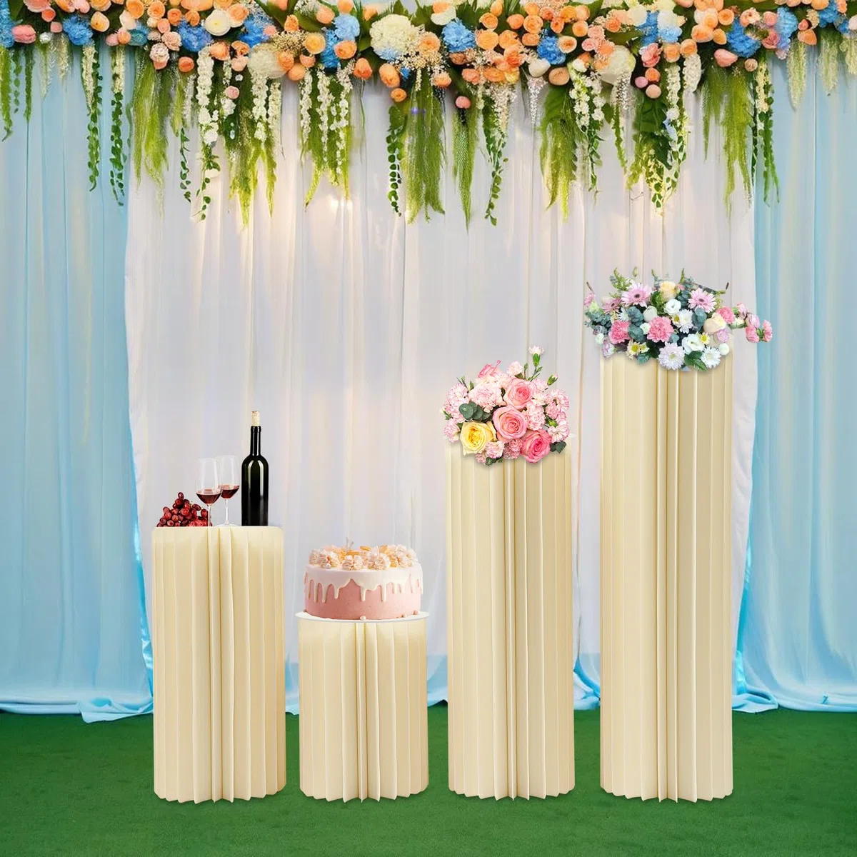 Lot de 4 supports de fleurs en carton de mariage, centres de table, vases, cylindres, stands, colonnes en papier pliables pour mariage, anniversaire, fête, décoration (40/60/80/100 cm)