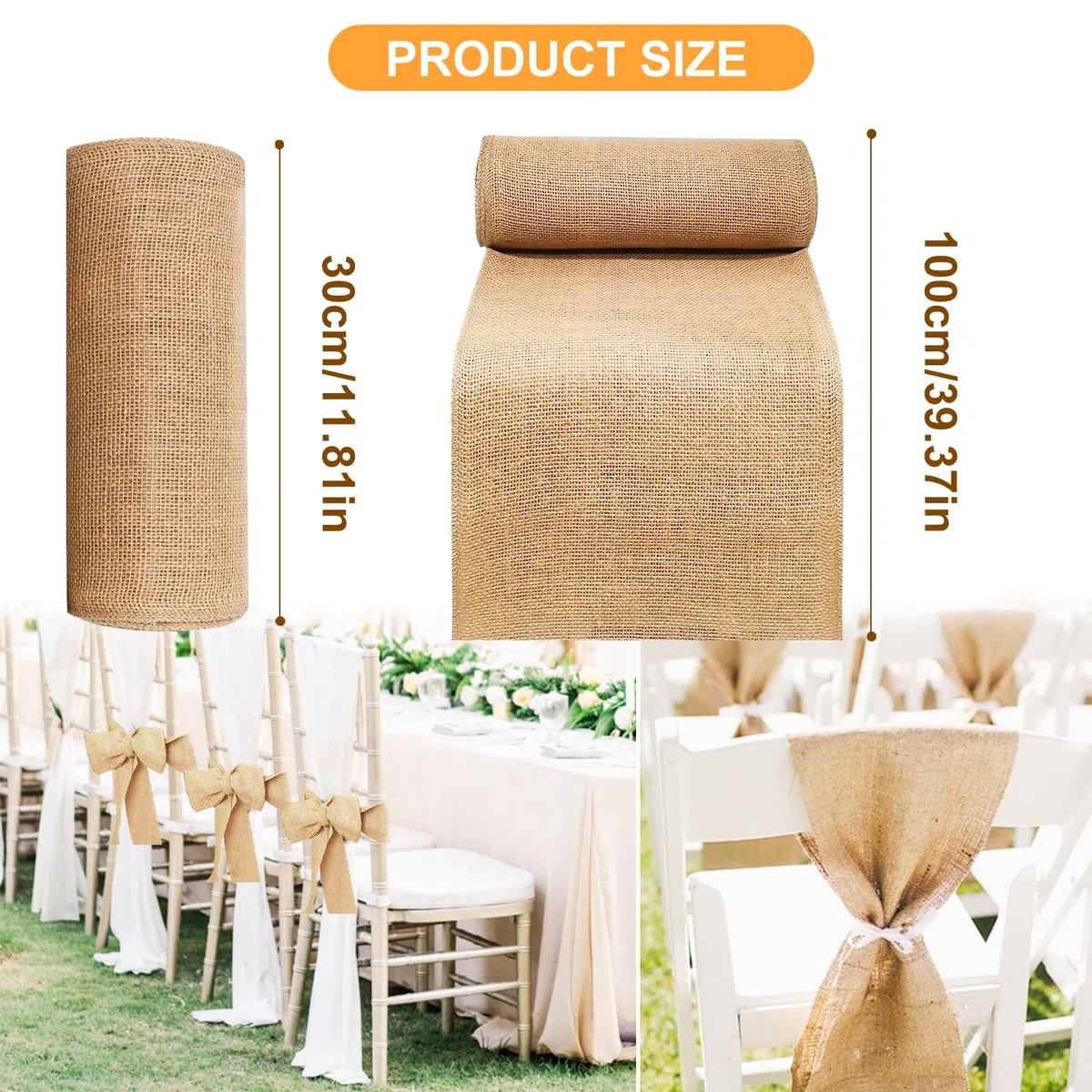 Chemin de Table en Toile de Jute Naturel 30cmx10M - Ruban Décoratif Doré pour Table - Rouleau de Jute pour Décoration