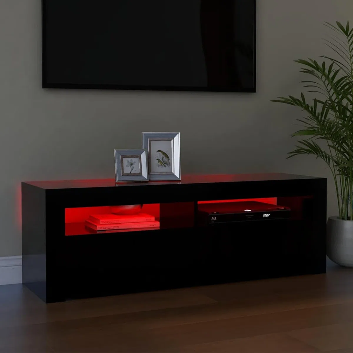 Meuble TV 120 cm Longueur avec Lumières LED - Moderne - Noir - 120 x 35 x 40 cm